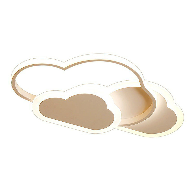 Minimalist White LED Flush Mount Fixture for Kids Bedroom - Metallic Cloud Design