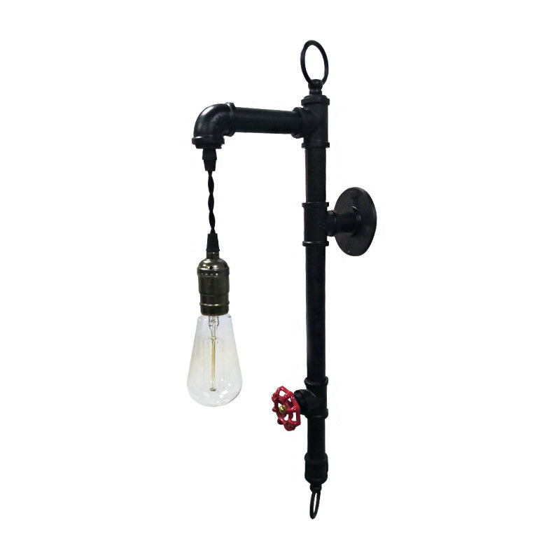 Industrial Water Pipe Wall Light Fixture with Valve Handle