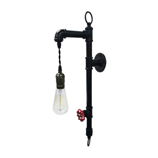 Industrial Water Pipe Wall Light Fixture with Valve Handle