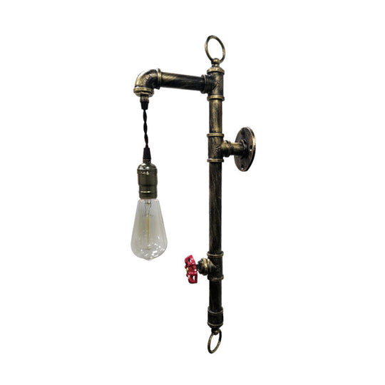 Industrial Water Pipe Wall Light Fixture with Valve Handle