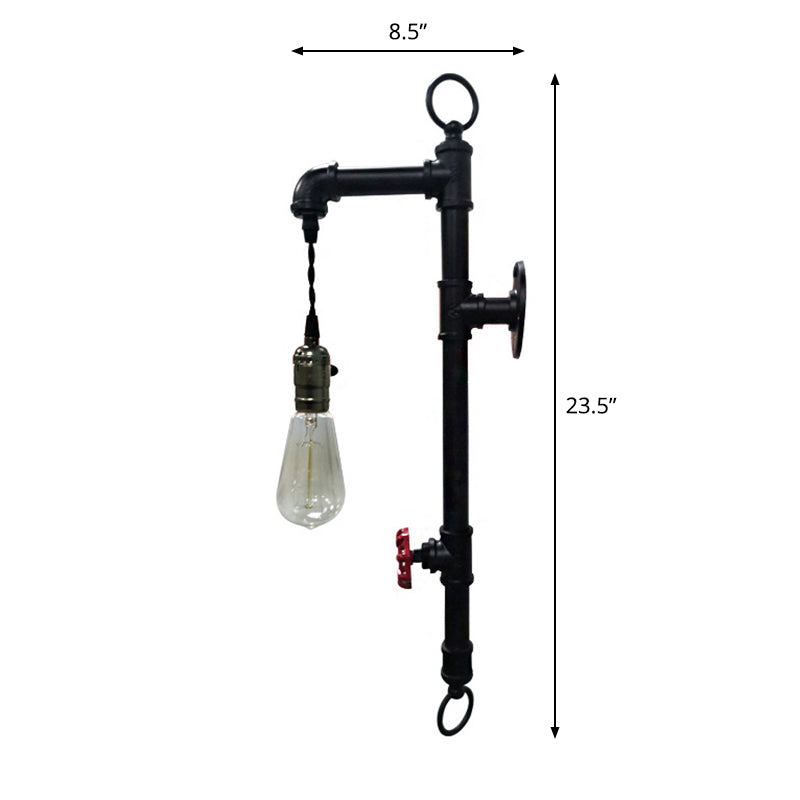 Industrial Water Pipe Wall Light Fixture with Valve Handle