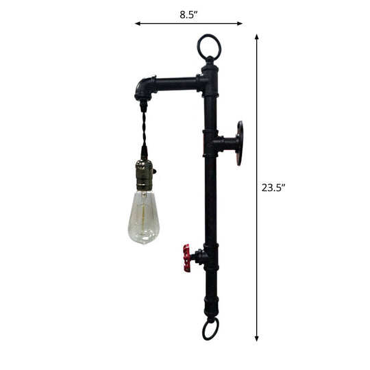 Industrial Water Pipe Wall Light Fixture with Valve Handle