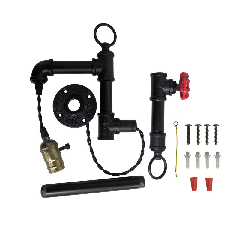 Industrial Water Pipe Wall Light Fixture with Valve Handle