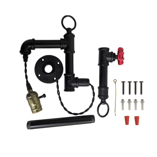 Industrial Water Pipe Wall Light Fixture with Valve Handle