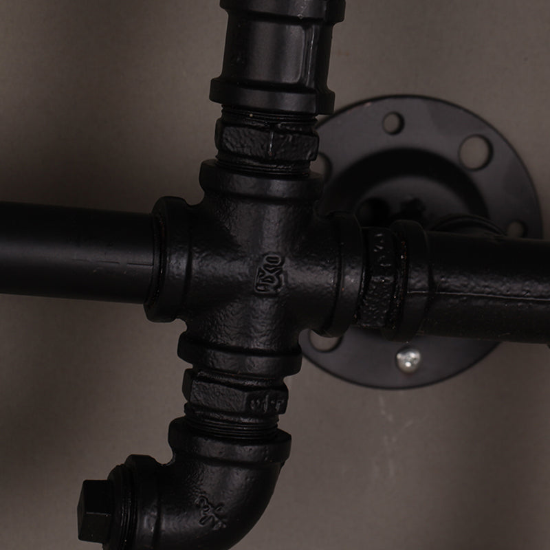 Vintage 2-Head Pipe Arm Iron Wall Light Fixture - Restaurant Wall Mounted Lamp (Black)