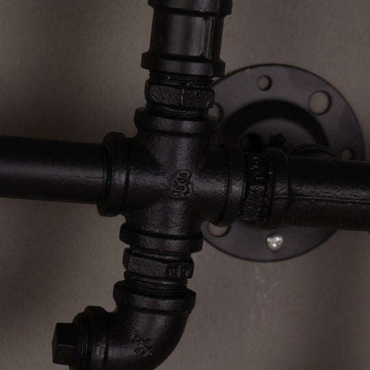 Vintage 2-Head Pipe Arm Iron Wall Light Fixture - Restaurant Wall Mounted Lamp (Black)