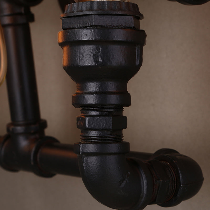 Antique Iron Wall Mount Pipe Lighting, 6-Head Black Wall Light for Restaurants