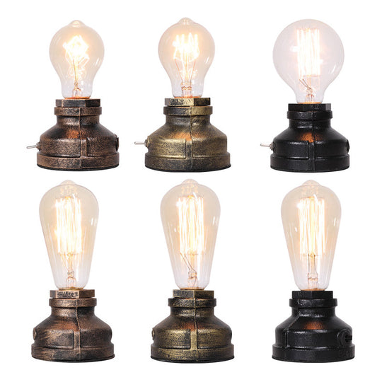 Industrial Water Pipe Single-Bulb Table Lamp - Iron Nightstand Lighting for Bedroom