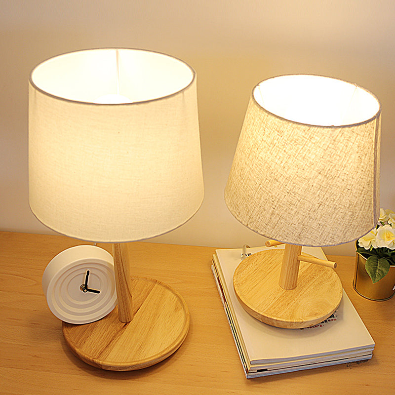 Tapered Table Light: Contemporary 1-Light Nightstand Lighting for Bedroom, Wood Design