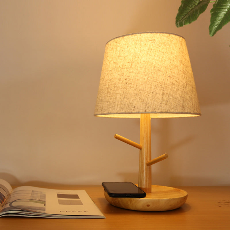 Tapered Table Light: Contemporary 1-Light Nightstand Lighting for Bedroom, Wood Design