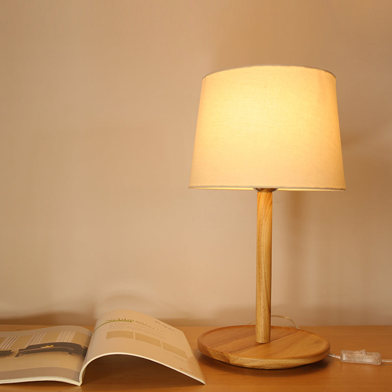 Tapered Table Light: Contemporary 1-Light Nightstand Lighting for Bedroom, Wood Design