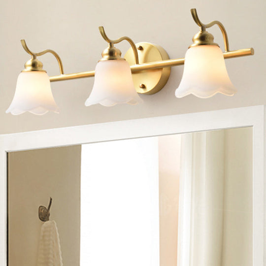 Flared Sconce Vanity Light - 2/3 Lights - White Glass - Wall Mounted - Gold Finish - Bathroom Lighting