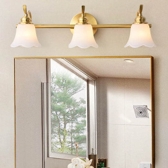 Flared Sconce Vanity Light - 2/3 Lights - White Glass - Wall Mounted - Gold Finish - Bathroom Lighting