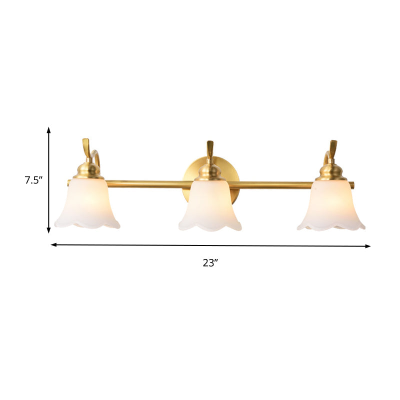 Flared Sconce Vanity Light - 2/3 Lights - White Glass - Wall Mounted - Gold Finish - Bathroom Lighting