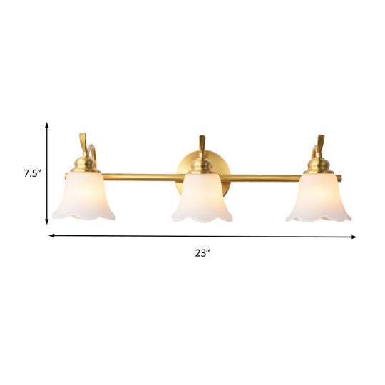 Flared Sconce Vanity Light - 2/3 Lights - White Glass - Wall Mounted - Gold Finish - Bathroom Lighting