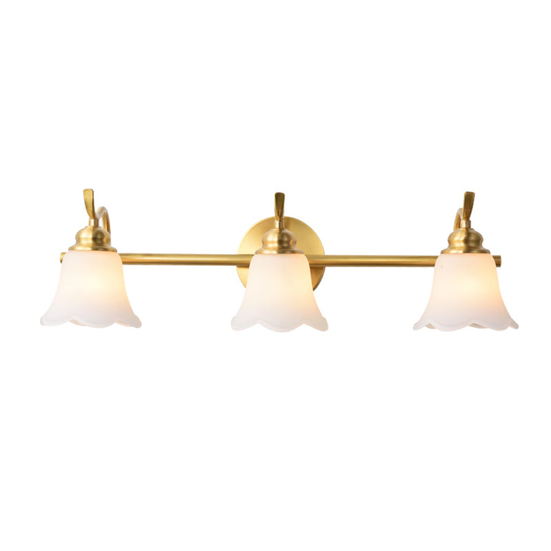 Flared Sconce Vanity Light - 2/3 Lights - White Glass - Wall Mounted - Gold Finish - Bathroom Lighting