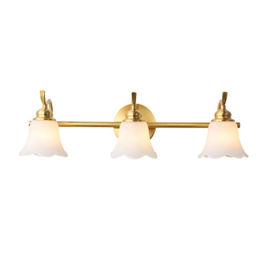 Flared Sconce Vanity Light - 2/3 Lights - White Glass - Wall Mounted - Gold Finish - Bathroom Lighting