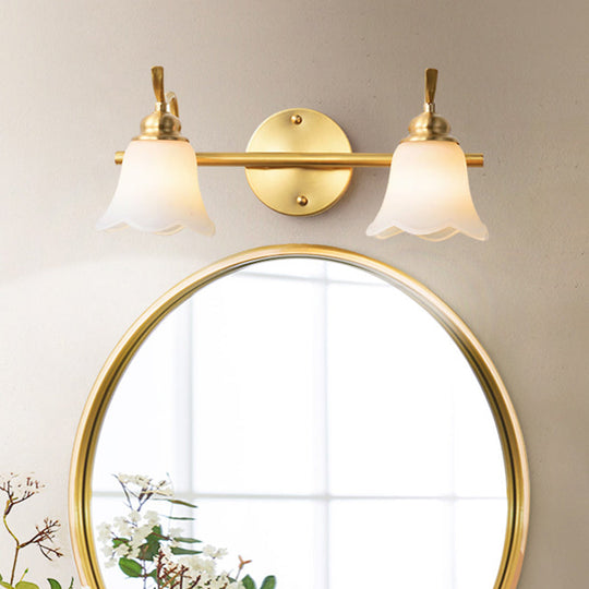 Flared Sconce Vanity Light - 2/3 Lights - White Glass - Wall Mounted - Gold Finish - Bathroom Lighting