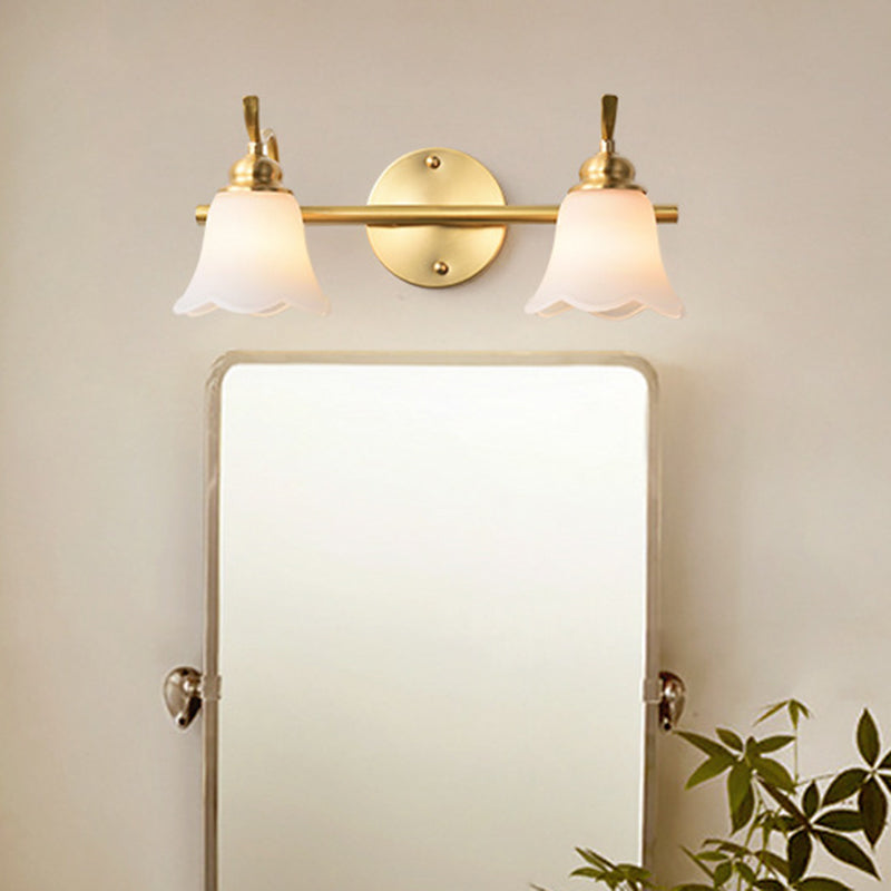 Flared Sconce Vanity Light - 2/3 Lights - White Glass - Wall Mounted - Gold Finish - Bathroom Lighting