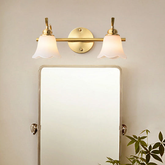 Flared Sconce Vanity Light - 2/3 Lights - White Glass - Wall Mounted - Gold Finish - Bathroom Lighting