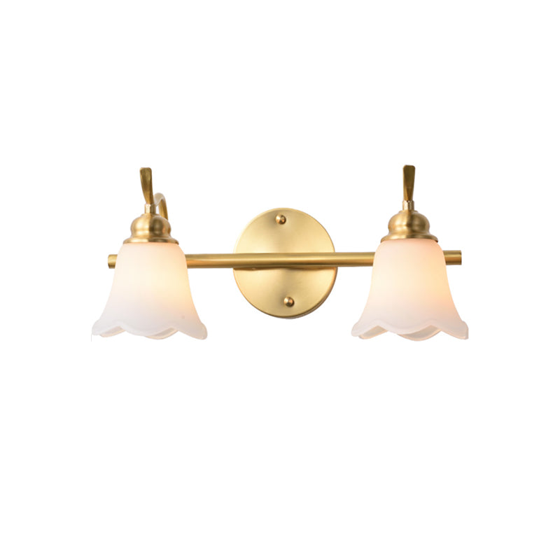 Flared Sconce Vanity Light - 2/3 Lights - White Glass - Wall Mounted - Gold Finish - Bathroom Lighting