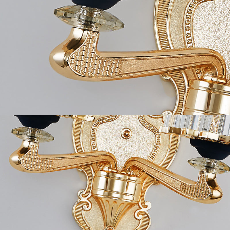 Modern Brass Crystal Block Wall Light Sconce with Carved Backplate