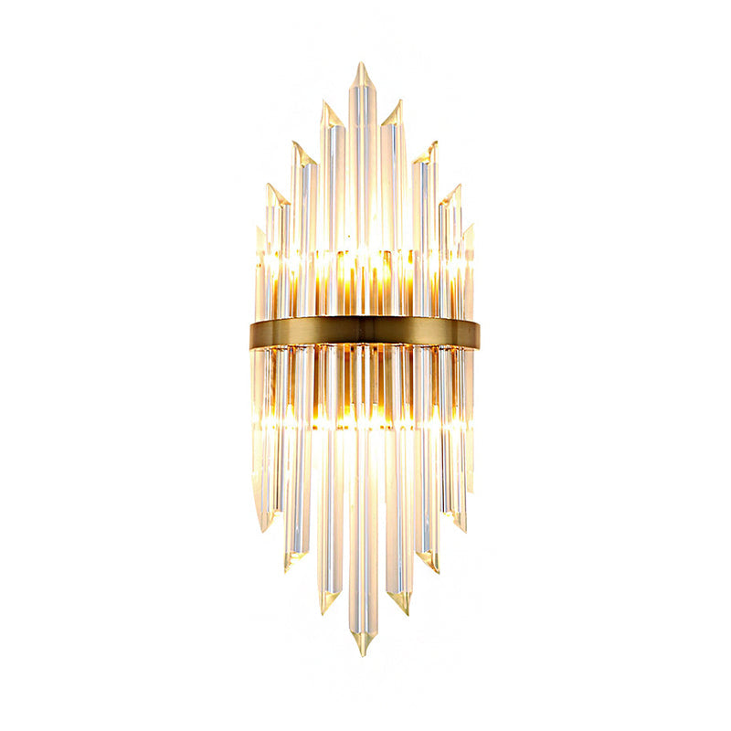 Modern Wall Mount LED Sconce Light Fixture with Clear Crystal Prism and Brass Backplate