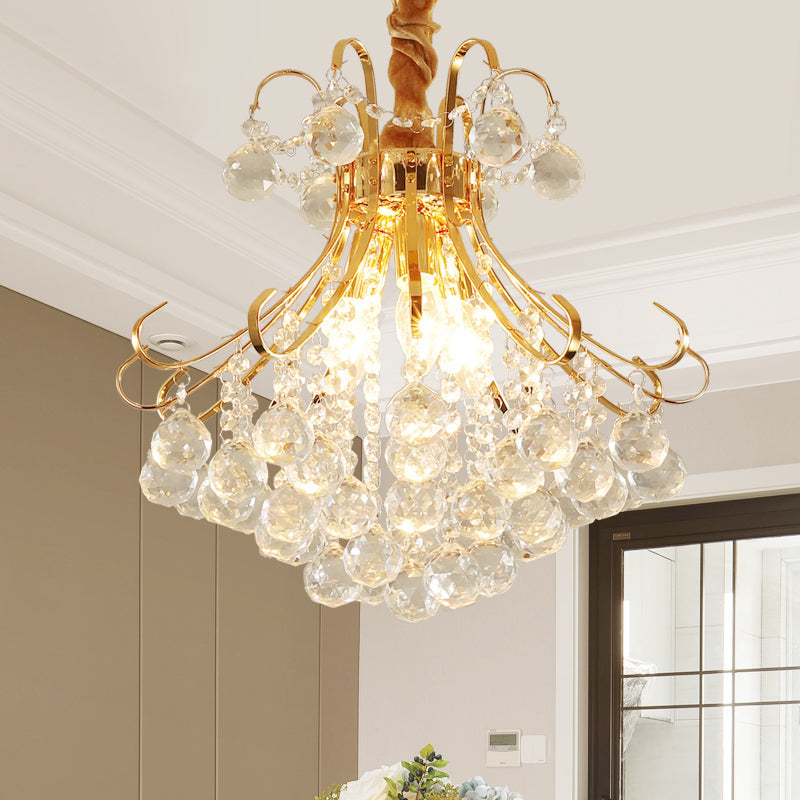 Modern Flared Crystal Ball Chandelier - Gold Ceiling Light Fixture, 3/4 Lights, Multiple Sizes Available