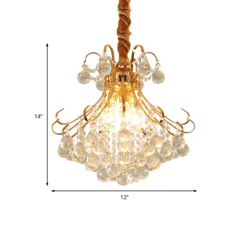Modern Flared Crystal Ball Chandelier - Gold Ceiling Light Fixture, 3/4 Lights, Multiple Sizes Available