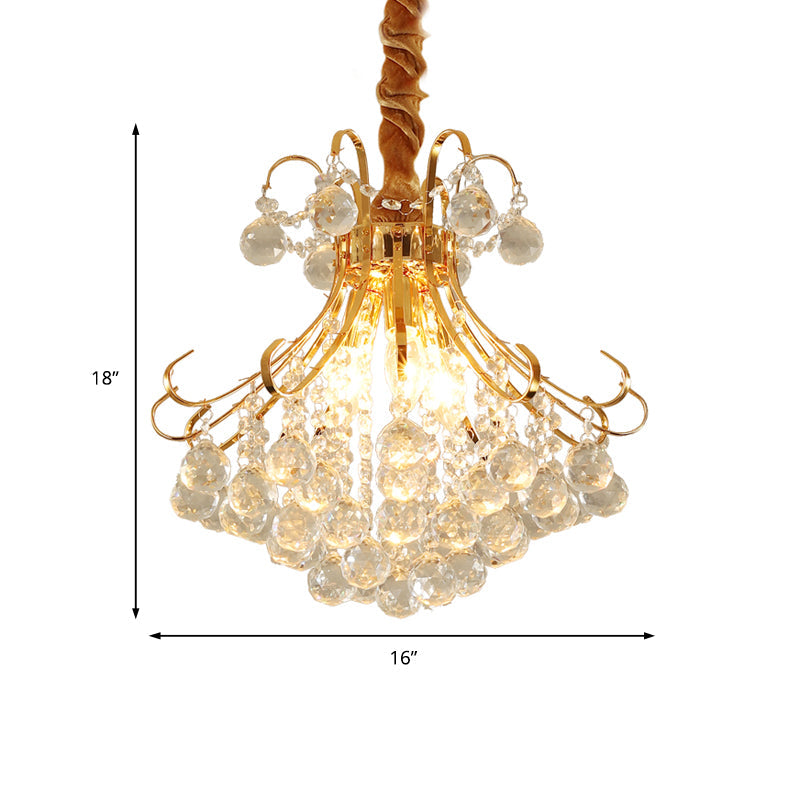 Modern Flared Crystal Ball Chandelier - Gold Ceiling Light Fixture, 3/4 Lights, Multiple Sizes Available