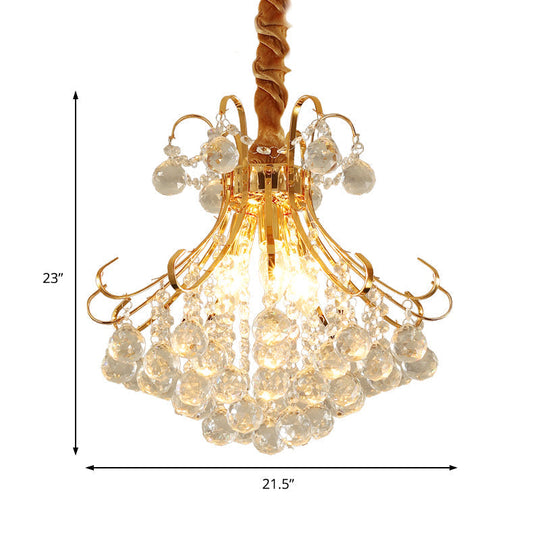 Modern Flared Crystal Ball Chandelier - Gold Ceiling Light Fixture, 3/4 Lights, Multiple Sizes Available