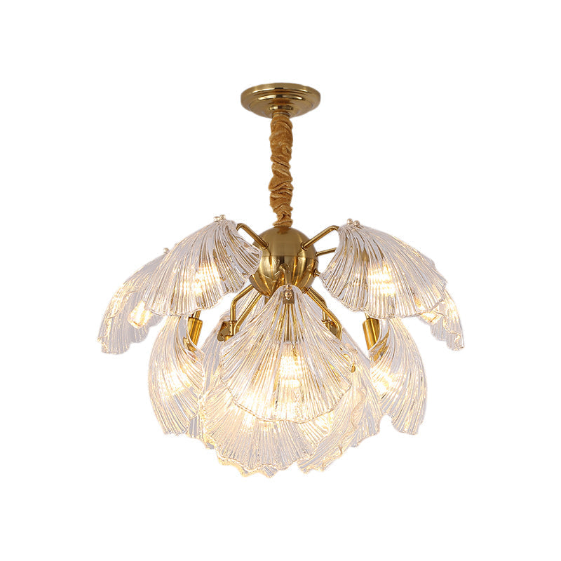 Modern Prism Glass Shell Chandelier Light, Brass Ceiling Light – 13/15 Lights, 23.5"/27" Wide
