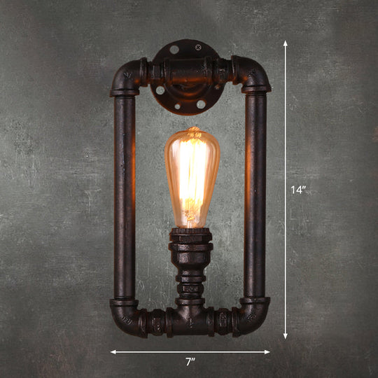 Rustic Rectangular Wall Lamp: Black Iron 1-Bulb Fixture for Corridors