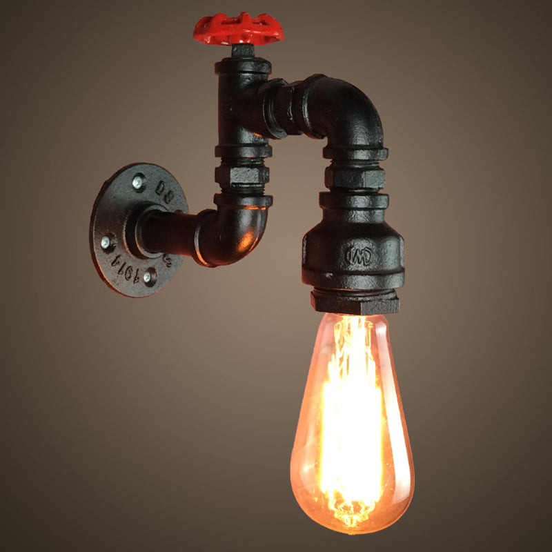 Antique 1-Light Restaurant Wall Mount Light with Decorative Valve - Plumbing Pipe Iron Wall Lighting
