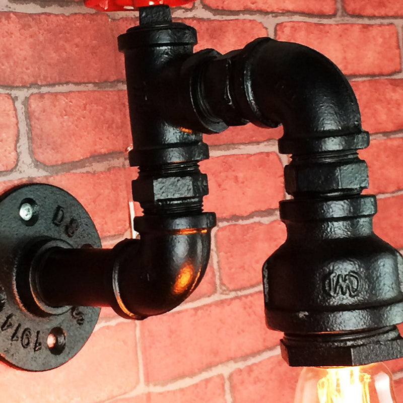 Antique 1-Light Restaurant Wall Mount Light with Decorative Valve - Plumbing Pipe Iron Wall Lighting