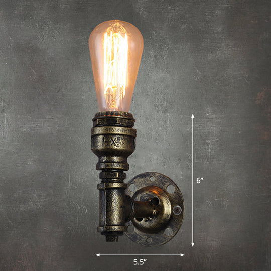 Rustic Style Iron Water Pipe Wall Lamp with Bronze Finish - 1 Bulb Restaurant Wall Light Fixture