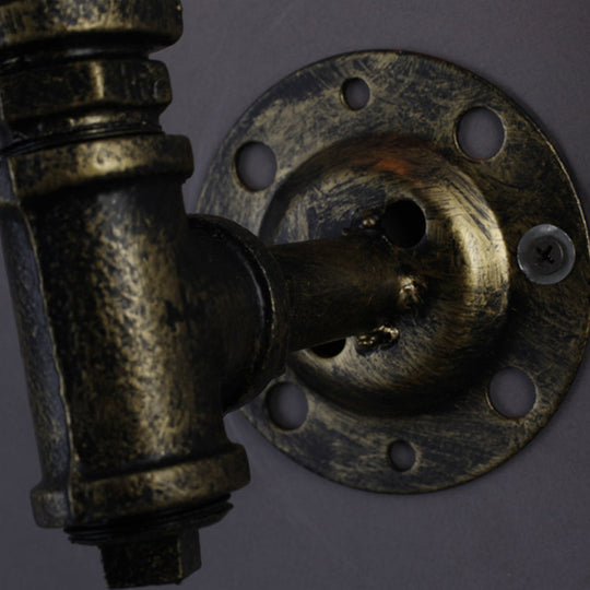 Rustic Style Iron Water Pipe Wall Lamp with Bronze Finish - 1 Bulb Restaurant Wall Light Fixture