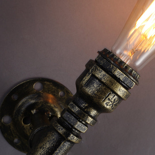 Rustic Style Iron Water Pipe Wall Lamp with Bronze Finish - 1 Bulb Restaurant Wall Light Fixture