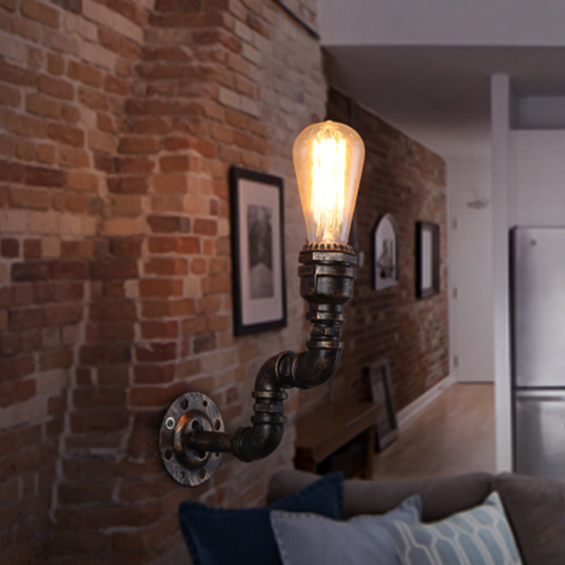 Vintage Plumbing Pipe Iron Wall Light in Bronze - Perfect for Corridors