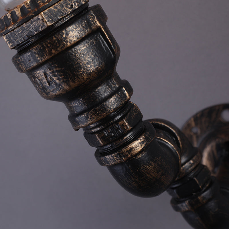 Vintage Plumbing Pipe Iron Wall Light in Bronze - Perfect for Corridors