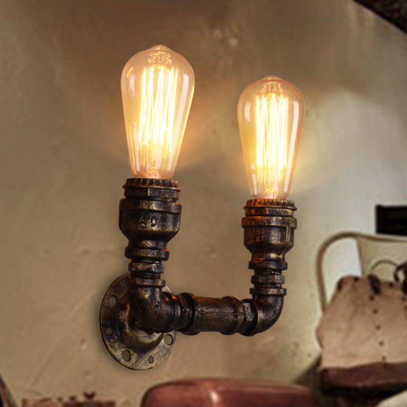 Bronze Iron U-Shaped Pipe Wall Mount with 2 Bulbs Industrial Light Fixture