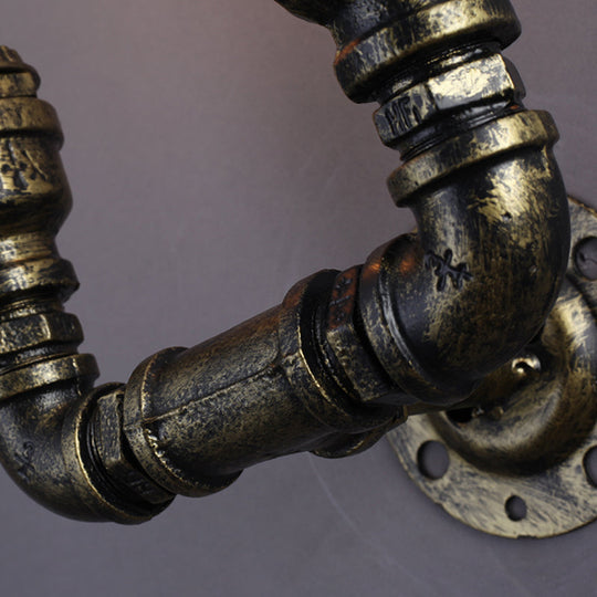 Bronze Iron U-Shaped Pipe Wall Mount with 2 Bulbs Industrial Light Fixture