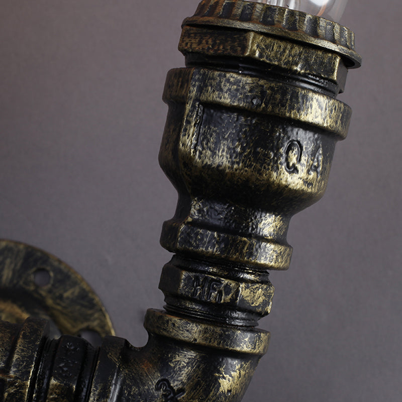 Bronze Iron U-Shaped Pipe Wall Mount with 2 Bulbs Industrial Light Fixture