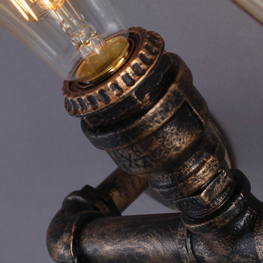 Rustic Iron Restaurant Wall Lamp with 2 Bulbs and Bronze Fixture for Plumbing Pipe Lighting