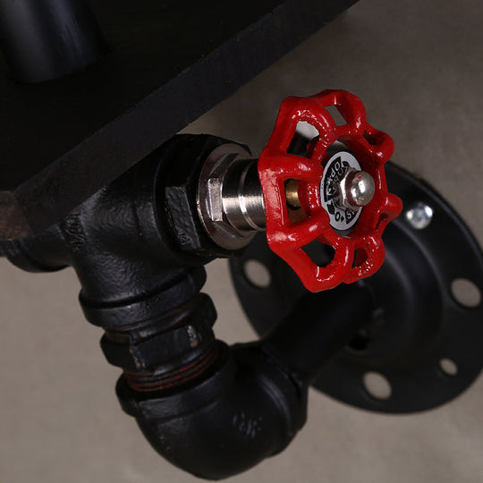 Retro Water Pipe Wall Light with 2 Heads and Iron Shelf, Black Finish - Ideal for Living Rooms