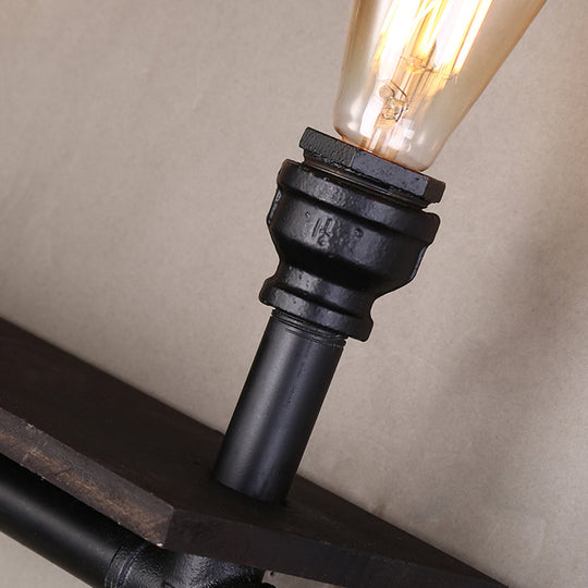 Retro Water Pipe Wall Light with 2 Heads and Iron Shelf, Black Finish - Ideal for Living Rooms