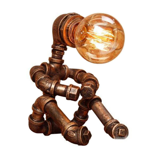 Retro Style Robot Iron Nightstand Lamp in Bronze - Single Bedroom Table Light