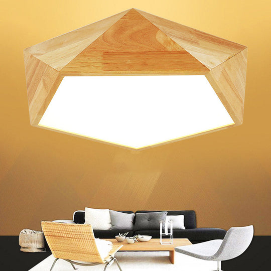 Japanese Wood LED Flush Mount Ceiling Light for Kids' Bedroom