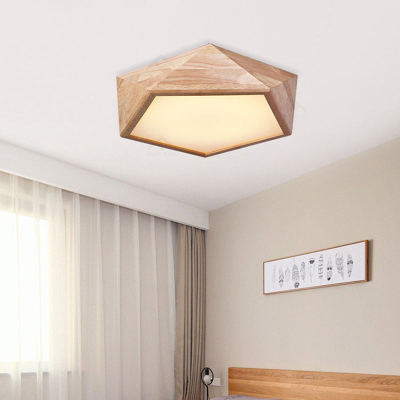 Japanese Wood LED Flush Mount Ceiling Light for Kids' Bedroom
