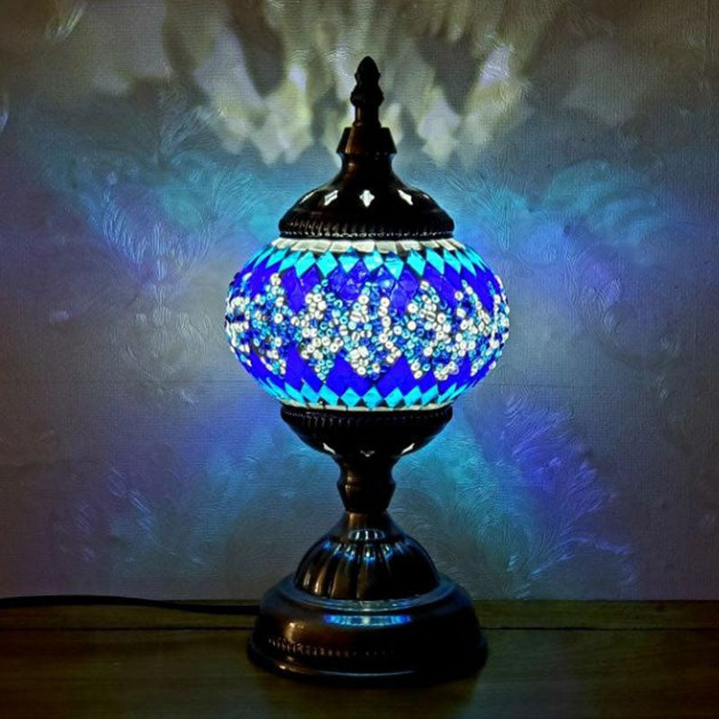 Handcrafted Turkish Stained Glass Nightstand Lamp - Elegant Single-Bulb Table Light for Restaurants
